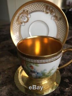 Antique Ambrosius Lamm Demitasse Scenic And Gold Demitasse Cup And Saucer