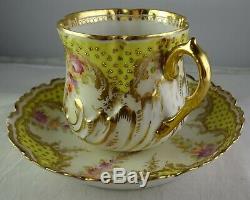Antique Ambrosius Lamm Dresden Porcelain Demitasse Cup & Saucer Gold and Yellow