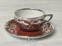 Antique Art Deco Rosenthal Silver Overlay Red Cup/ Saucer Demitasse 1 1/2 Selb