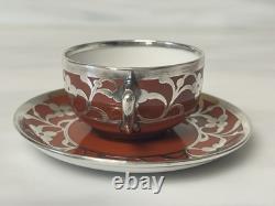 Antique Art Deco Rosenthal Silver Overlay Red Cup/ Saucer Demitasse 1 1/2 Selb