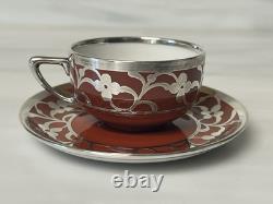 Antique Art Deco Rosenthal Silver Overlay Red Cup/ Saucer Demitasse 1 1/2 Selb