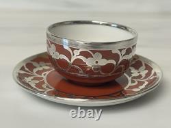 Antique Art Deco Rosenthal Silver Overlay Red Cup/ Saucer Demitasse 1 1/2 Selb