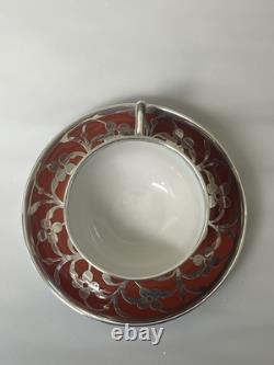Antique Art Deco Rosenthal Silver Overlay Red Cup/ Saucer Demitasse 1 1/2 Selb