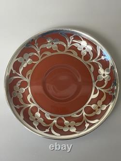 Antique Art Deco Rosenthal Silver Overlay Red Cup/ Saucer Demitasse 1 1/2 Selb
