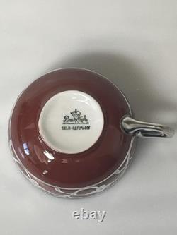 Antique Art Deco Rosenthal Silver Overlay Red Cup/ Saucer Demitasse 1 1/2 Selb