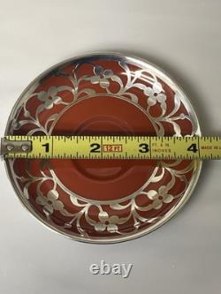 Antique Art Deco Rosenthal Silver Overlay Red Cup/ Saucer Demitasse 1 1/2 Selb