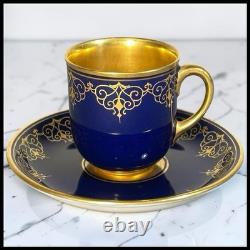 Antique Augarten Vienna Austria Demitasse Cup Saucer Set Cobalt Gold 5404 1930s