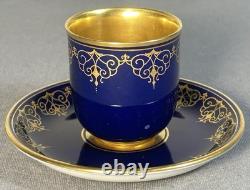 Antique Augarten Vienna Austria Demitasse Cup Saucer Set Cobalt Gold 5404 1930s