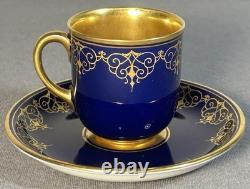 Antique Augarten Vienna Austria Demitasse Cup Saucer Set Cobalt Gold 5404 1930s