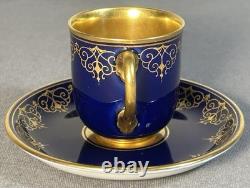 Antique Augarten Vienna Austria Demitasse Cup Saucer Set Cobalt Gold 5404 1930s