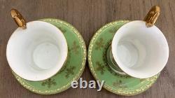 Antique Austrian Portrait Demitasse Cups Saucers Higgins Seiter Green Gold
