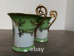 Antique Austrian Portrait Demitasse Cups Saucers Higgins Seiter Green Gold