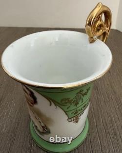 Antique Austrian Portrait Demitasse Cups Saucers Higgins Seiter Green Gold