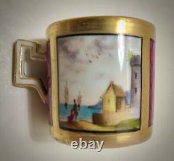 Antique Austrian Scenic Demitasse Cup & Saucer, Harbor Scenes