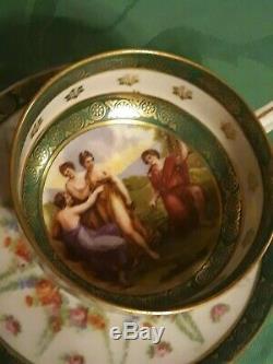 Antique Austrian porcelain Demitasse cup and saucer Footed c 19th Stunning