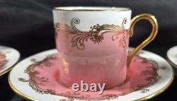 Antique Aynsley 5 Demitasse Cups & Saucers Sets Pompadour Pink C1728 c1891