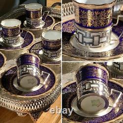 Antique Aynsley Demitasse Cups & Saucers Walker & Hall Solid Silver Deco X Six