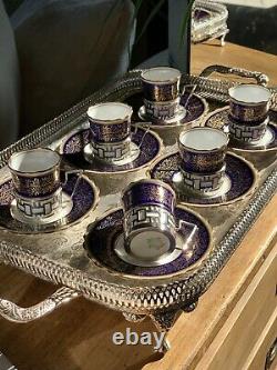 Antique Aynsley Demitasse Cups & Saucers Walker & Hall Solid Silver Deco X Six