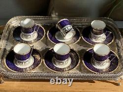 Antique Aynsley Demitasse Cups & Saucers Walker & Hall Solid Silver Deco X Six