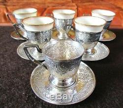 Antique Baltimore Silversmiths Sterling Silver Demitasse Cups Saucers Set 925