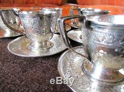 Antique Baltimore Silversmiths Sterling Silver Demitasse Cups Saucers Set 925