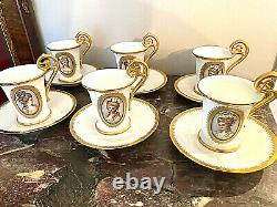 Antique Bavarian Rosenthal Demitasse Chocolate Set of 6 Art Nouveau 1900's RARE