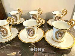 Antique Bavarian Rosenthal Demitasse Chocolate Set of 6 Art Nouveau 1900's RARE