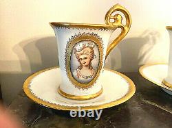 Antique Bavarian Rosenthal Demitasse Chocolate Set of 6 Art Nouveau 1900's RARE