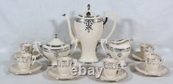 Antique Belleek Lenox Silver Overlay Coffee Pot Set + 6 Demitasse Cups & Saucers