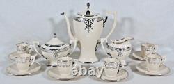Antique Belleek Lenox Silver Overlay Coffee Pot Set + 6 Demitasse Cups & Saucers