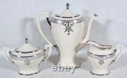 Antique Belleek Lenox Silver Overlay Coffee Pot Set + 6 Demitasse Cups & Saucers