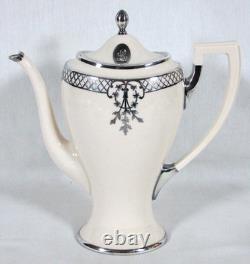 Antique Belleek Lenox Silver Overlay Coffee Pot Set + 6 Demitasse Cups & Saucers