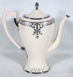 Antique Belleek Lenox Silver Overlay Coffee Pot Set + 6 Demitasse Cups & Saucers