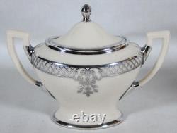 Antique Belleek Lenox Silver Overlay Coffee Pot Set + 6 Demitasse Cups & Saucers
