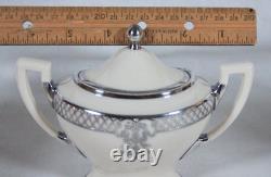 Antique Belleek Lenox Silver Overlay Coffee Pot Set + 6 Demitasse Cups & Saucers