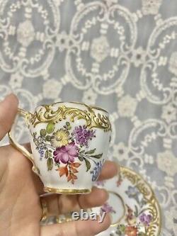 Antique Bourdois & Bloch Old Paris Demitasse Cup & Saucer Floral Raised Gold #2