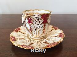 Antique Brown Westhead Moore Cauldon Cranberry & Gold Demitasse Cup & Saucer Set