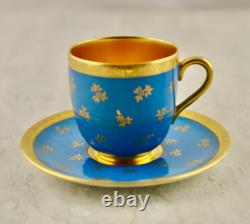 Antique C. 1890 Victorian Coalport Turquoise gilt floral demitasse cup & saucer