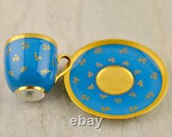 Antique C. 1890 Victorian Coalport Turquoise gilt floral demitasse cup & saucer