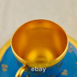 Antique C. 1890 Victorian Coalport Turquoise gilt floral demitasse cup & saucer