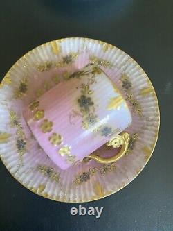 Antique CA Limoges pink raised gold rose swags demitasse cup and saucer