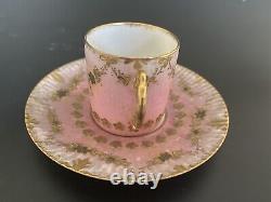 Antique CA Limoges pink raised gold rose swags demitasse cup and saucer
