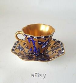 Antique COALPORT England Gold & Cobalt Hand Painted Demitasse Cup & Saucer