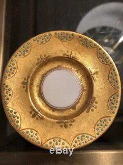 Antique COALPORT Gold Gilt & Turquoise Jeweled Dots Mini Demitasse Cup & Saucer