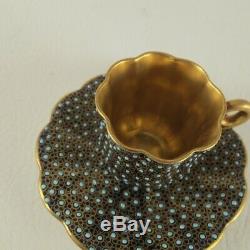 Antique COALPORT Porcelain Gold Jewelled Enamel Cobalt Demitasse Cup & Saucer
