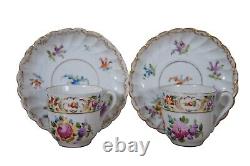 Antique Carl Thieme Dresden Porcelain Scalloped Demitasse Cups & Saucers