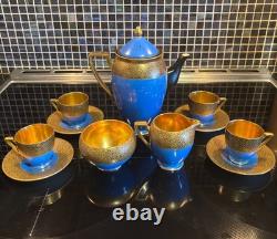 Antique Carlton Works, Stoke on Trent, England, Demitasse Coffee Set Blue Gold