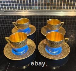 Antique Carlton Works, Stoke on Trent, England, Demitasse Coffee Set Blue Gold