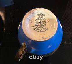 Antique Carlton Works, Stoke on Trent, England, Demitasse Coffee Set Blue Gold