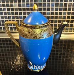 Antique Carlton Works, Stoke on Trent, England, Demitasse Coffee Set Blue Gold